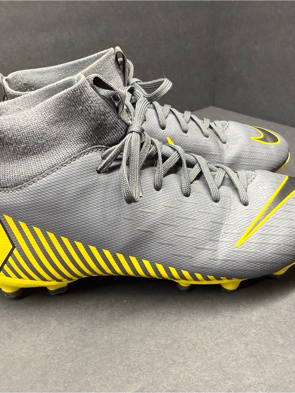 Nike Grey and Yellow High-Top Soccer Cleats